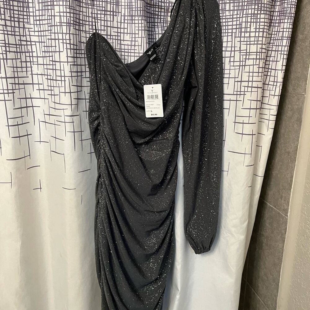 Windsor Sparkle Grey Sparkle One Sleeve Dress Large - Picture 4 of 5